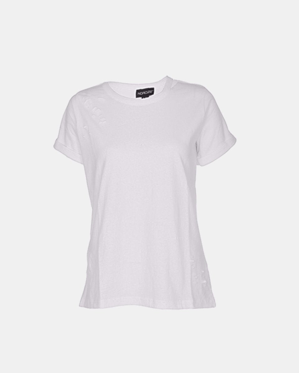 White Ripped Holes Rounded Neck T-Shirt