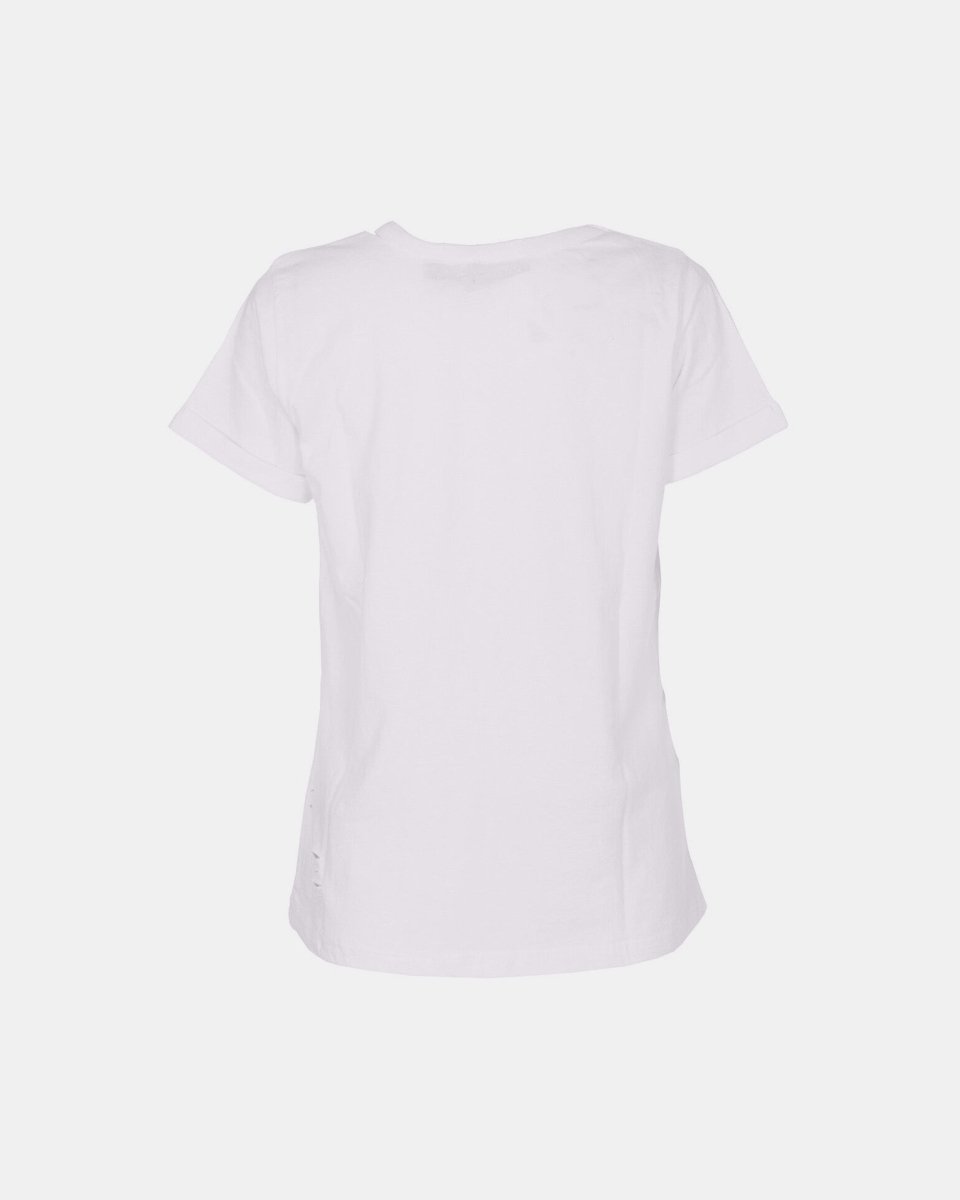 White Ripped Holes Rounded Neck T-Shirt
