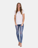 White Ripped Holes Rounded Neck T-Shirt
