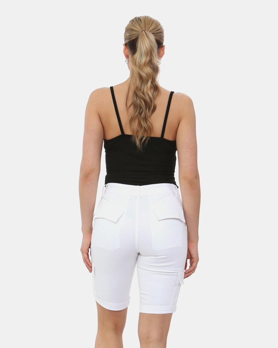 White Turned Hem Bengaline Casual Shorts