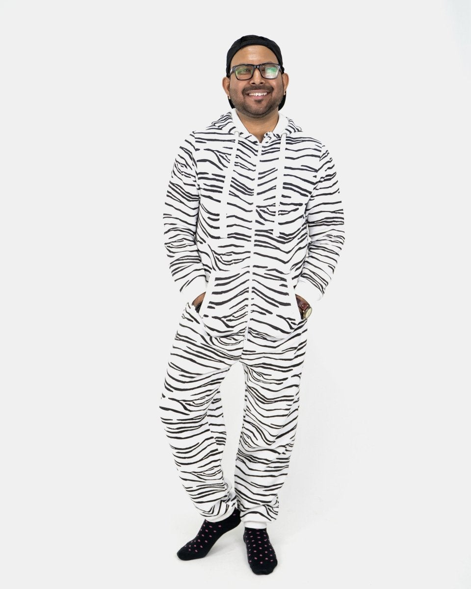 White Unisex Zebra Print Onesie