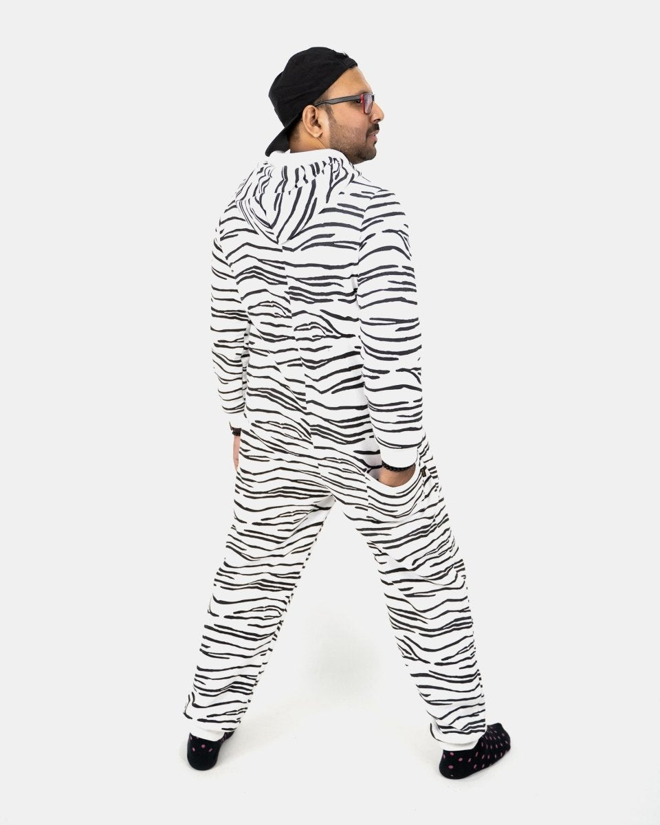 White Unisex Zebra Print Onesie