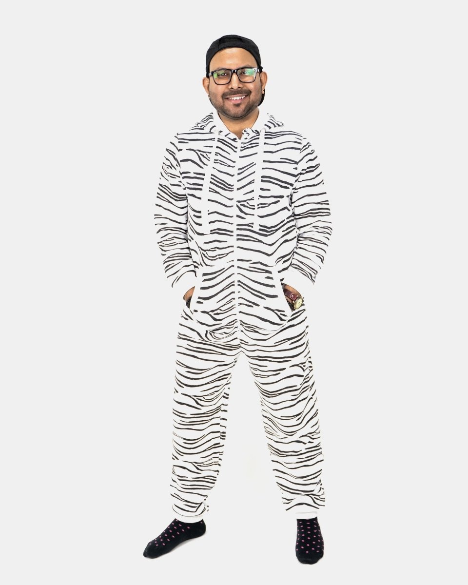 White Unisex Zebra Print Onesie
