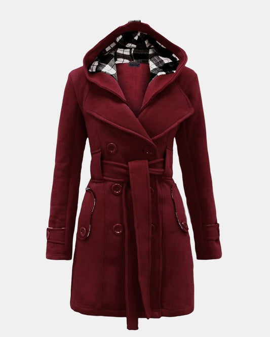 Wine Belted Button Fleece Coat