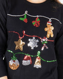 Women Black Bauble Bells Christmas Jumper