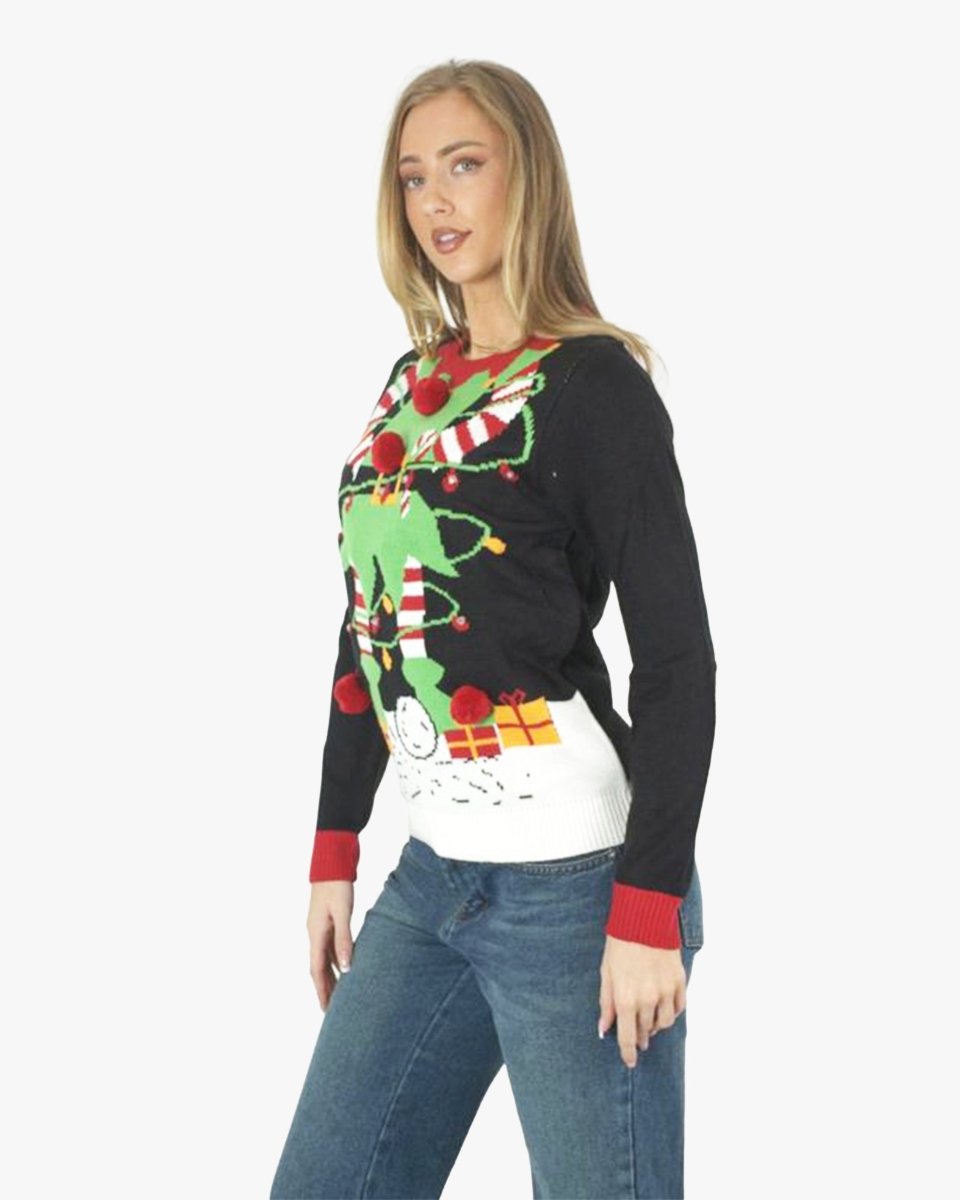 Women Elf Light Plug Black Christmas Jumper