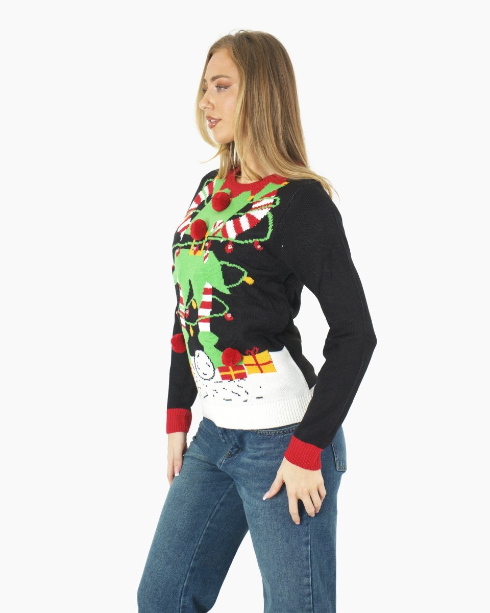 Women Elf Light Plug Black Christmas Jumper