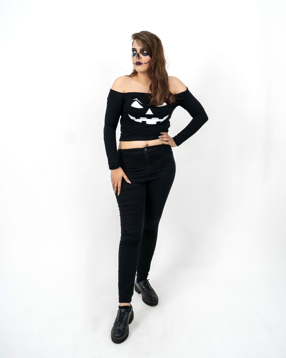 Women Halloween White Pumpkin Crop Top