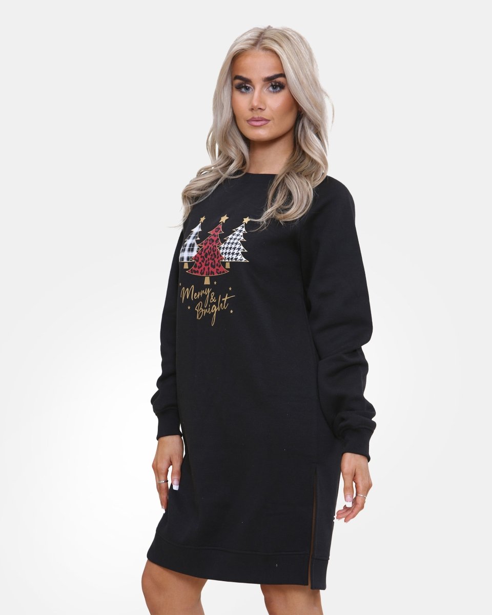 Women Knee - Length Black Xmas Tree Jumper