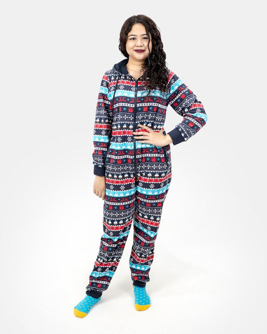 Women Navy Christmas Onesie Set