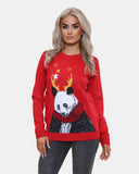 Women Panda Red Knitted Xmas Jumper