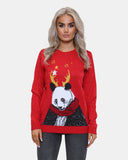 Women Panda Red Knitted Xmas Jumper