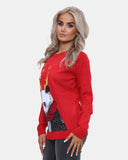 Women Panda Red Knitted Xmas Jumper