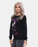 Women Prosecco Sequin Black Xmas Jumper