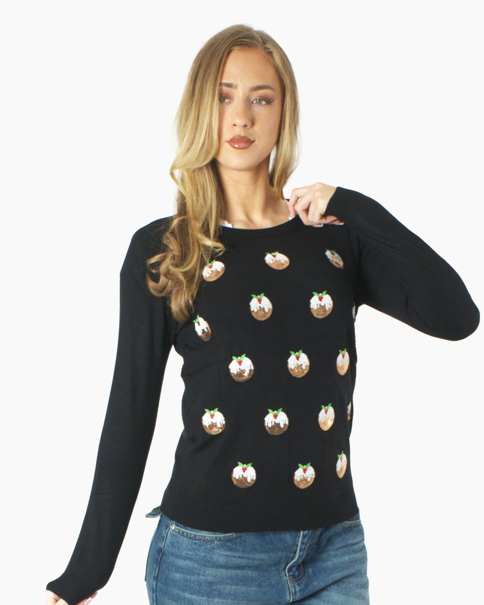 Women Pudding Black Christmas Jumper