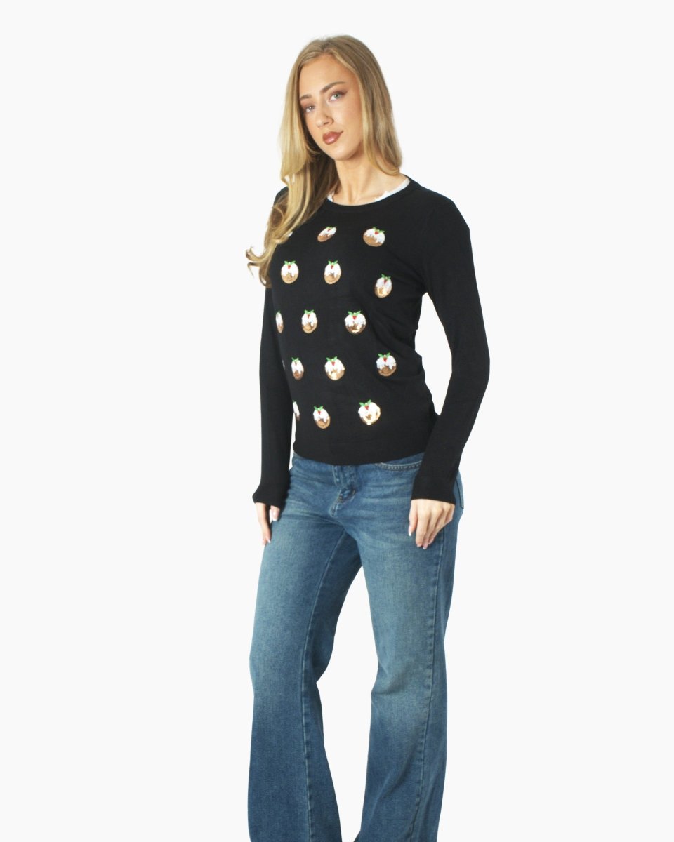 Women Pudding Black Christmas Jumper