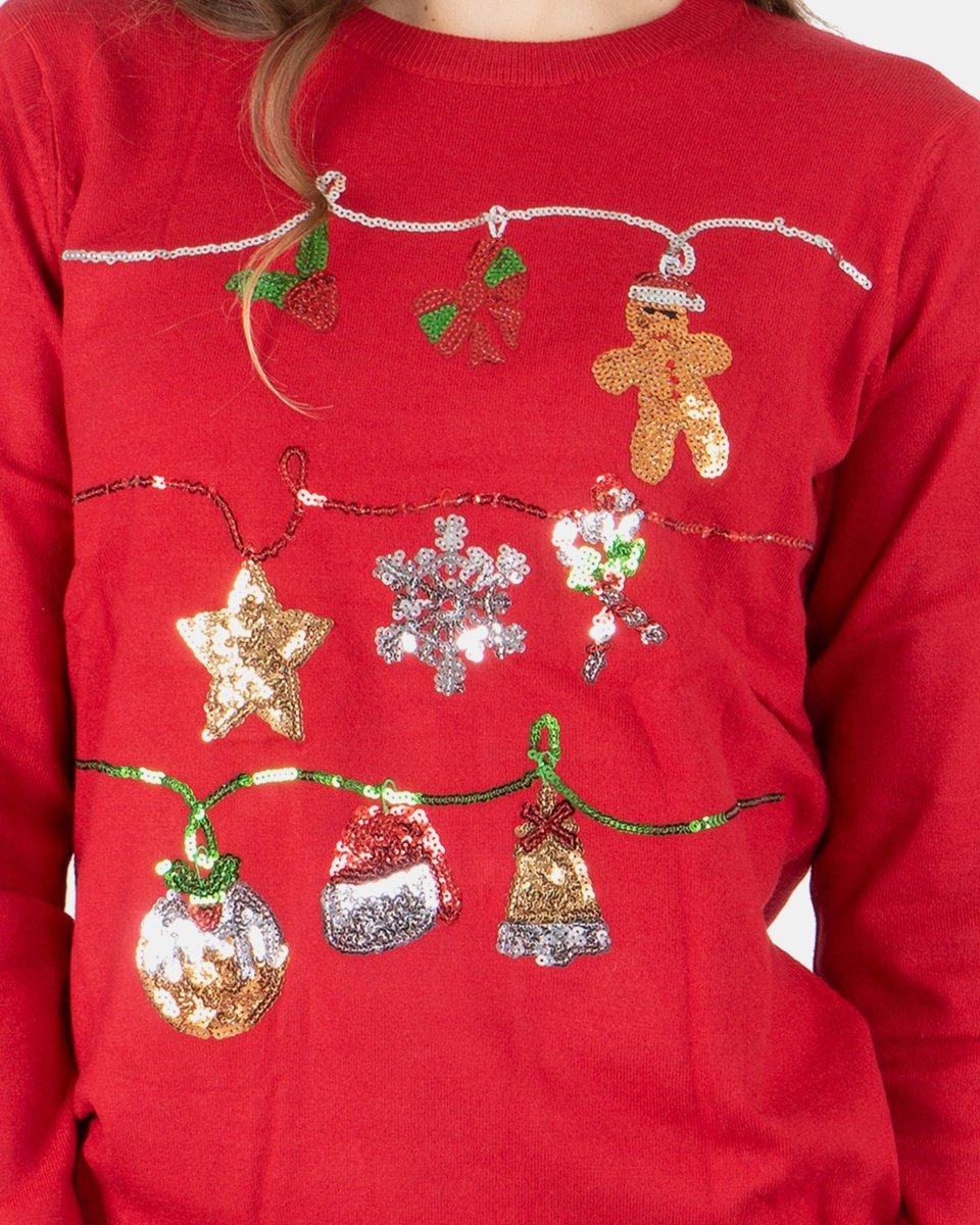 Women Red Bauble Bells Christmas Jumper