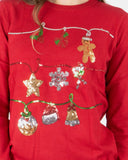 Women Red Bauble Bells Christmas Jumper