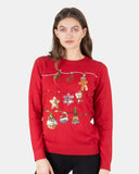 Women Red Bauble Bells Christmas Jumper