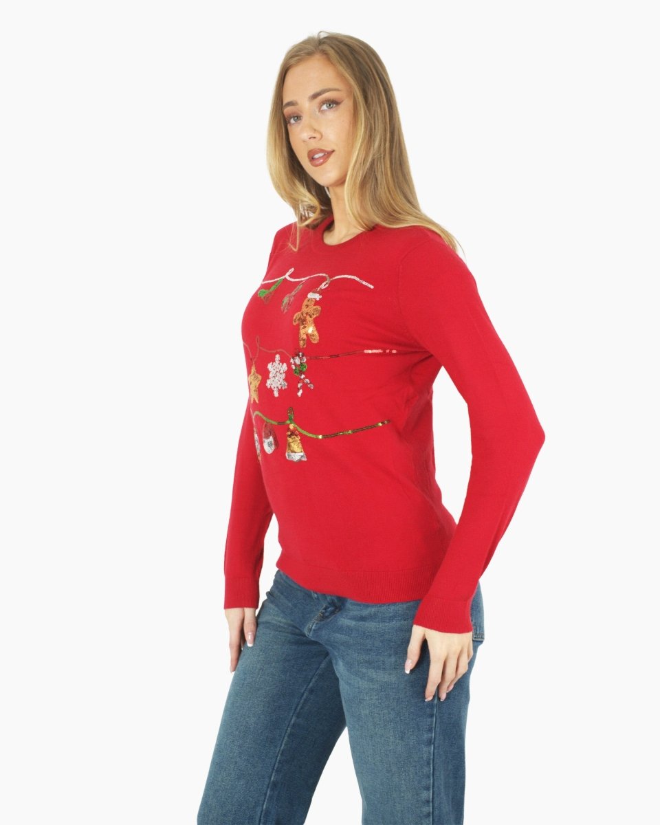 Women Red Bauble Bells Christmas Jumper