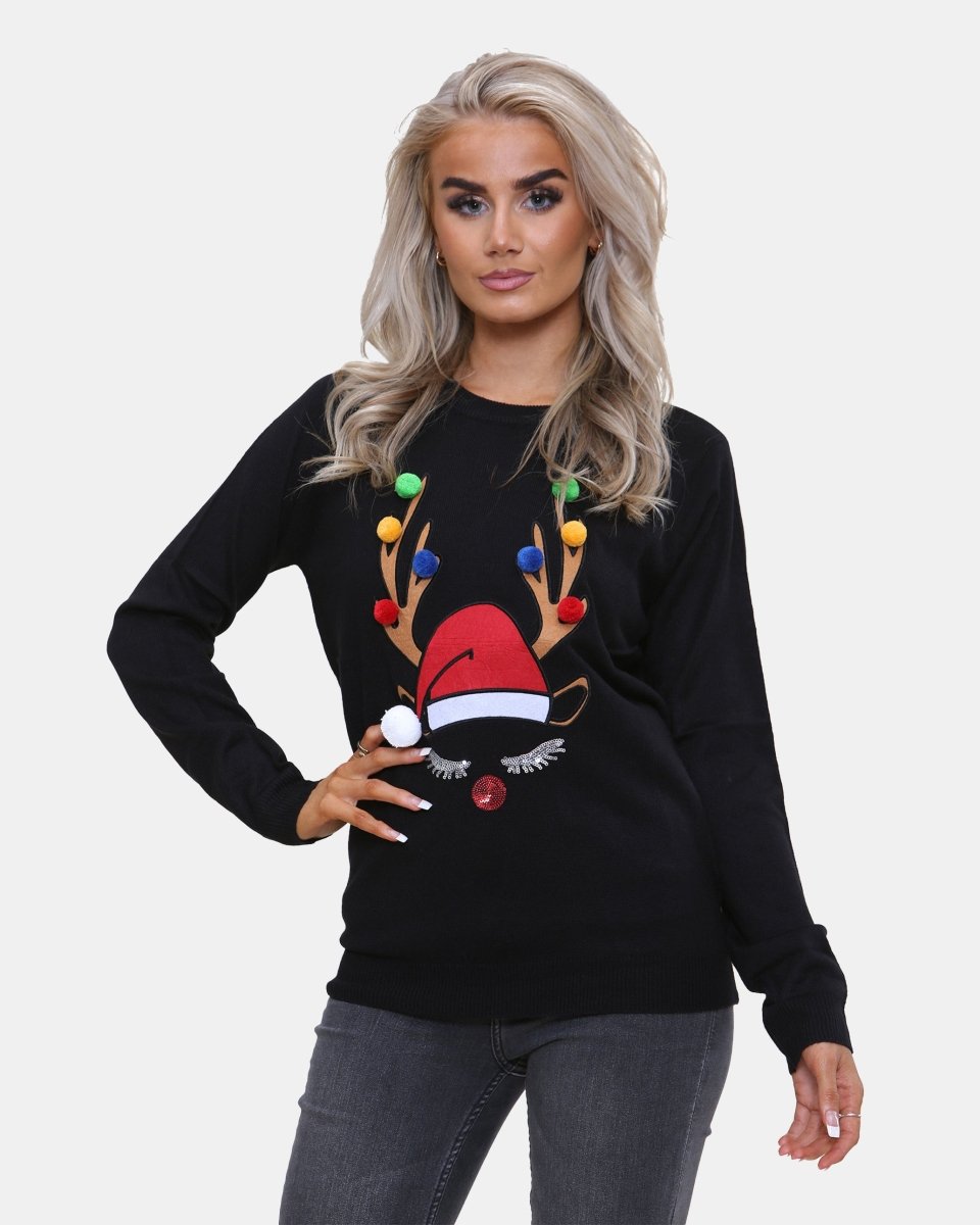 Women Reindeer Stars Red Jumper