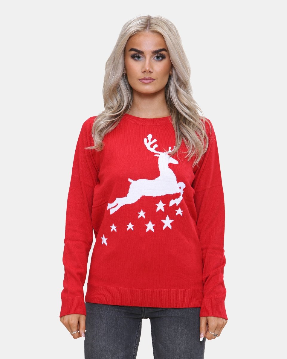 Women Reindeer Stars Red Jumper