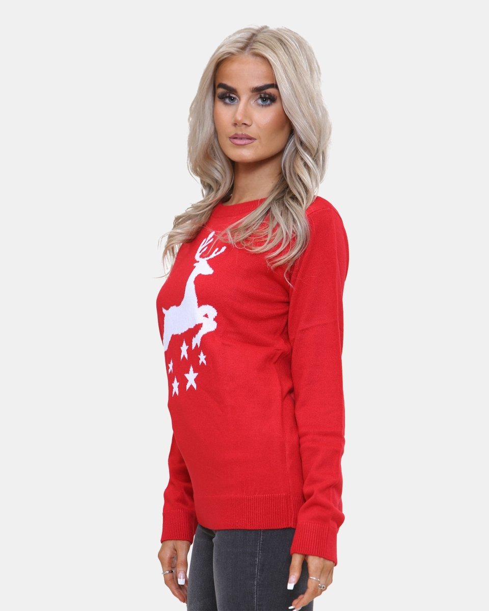 Women Reindeer Stars Red Jumper
