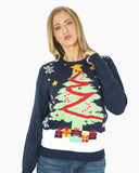 Women Xmas Tree Gift Navy Christmas Jumper