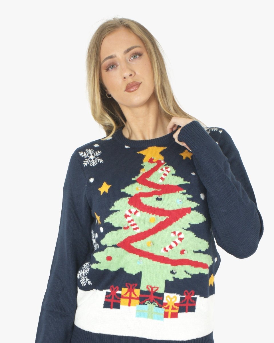 Women Xmas Tree Gift Navy Christmas Jumper