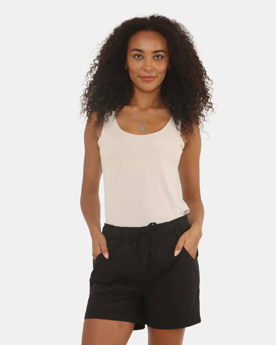 Womens Black Cotton Shorts with Pockets