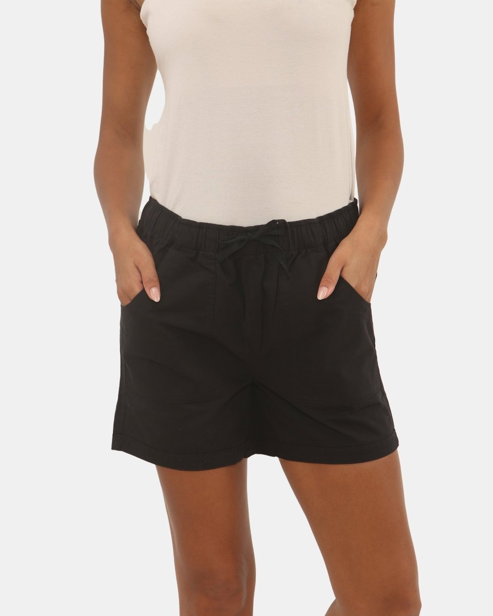 Womens Black Cotton Shorts with Pockets