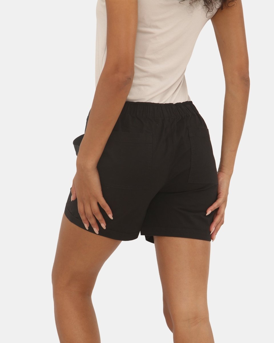Womens Black Cotton Shorts with Pockets