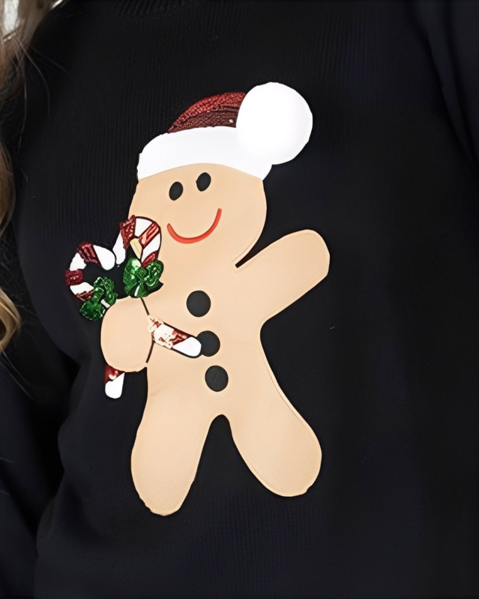 Womens Black Gingerbread Xmas Jumper