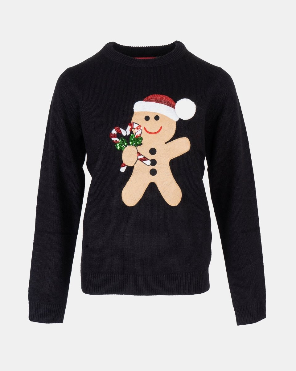Womens Black Gingerbread Xmas Jumper