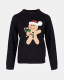 Womens Black Gingerbread Xmas Jumper