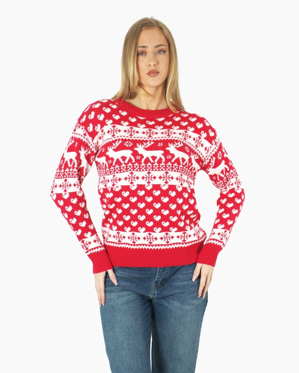 Women’s Christmas Knitted Snowflakes Red Jumper