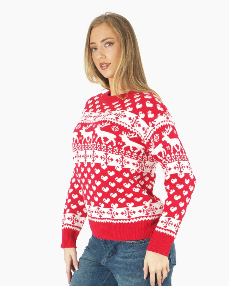 Women’s Christmas Knitted Snowflakes Red Jumper