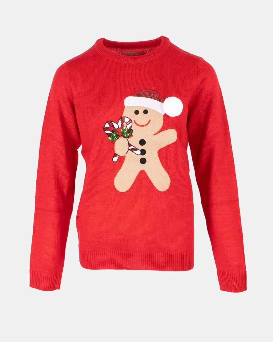 Womens Red Gingerbread Xmas Jumper