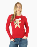 Womens Red Gingerbread Xmas Jumper