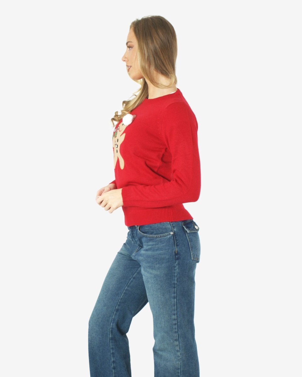 Womens Red Gingerbread Xmas Jumper