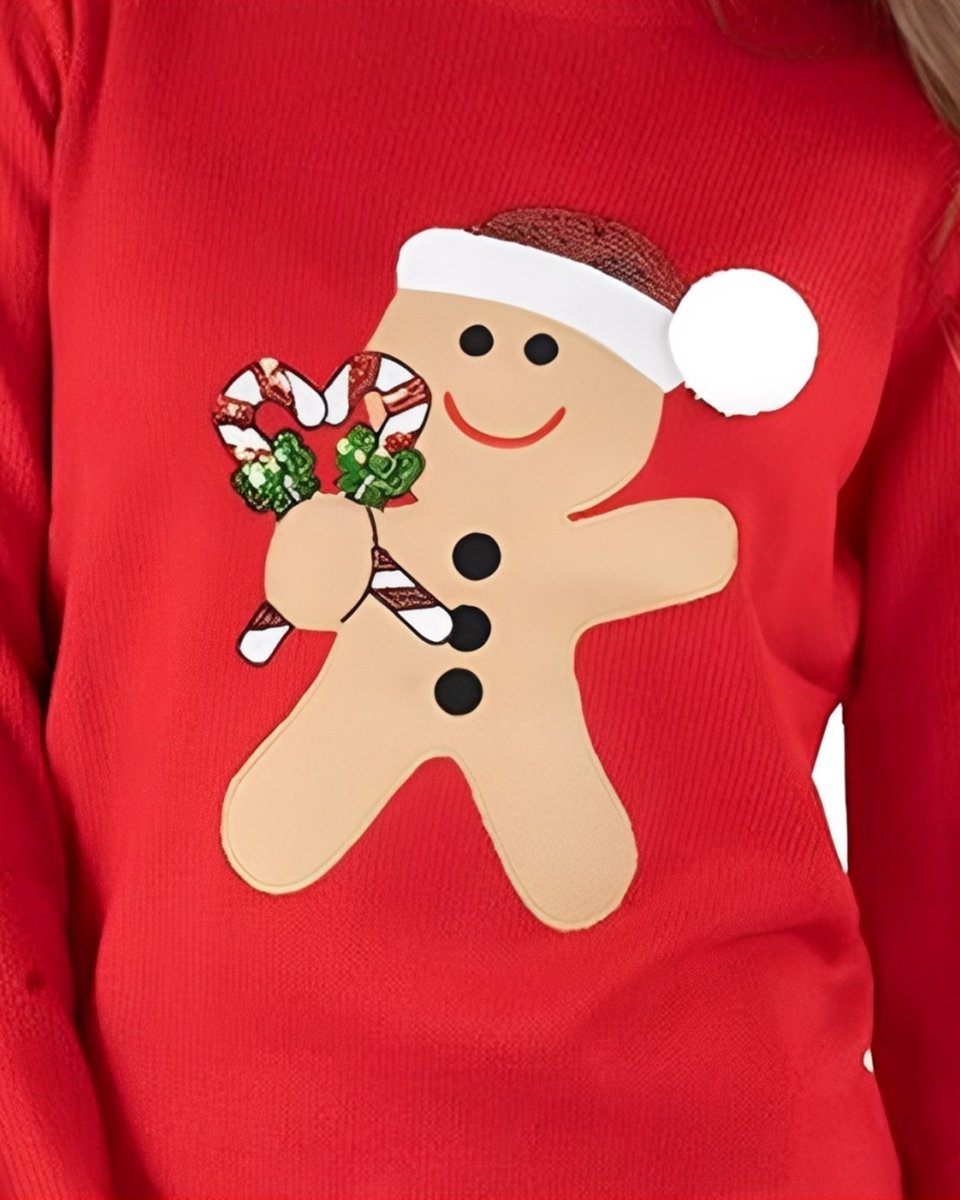 Womens Red Gingerbread Xmas Jumper
