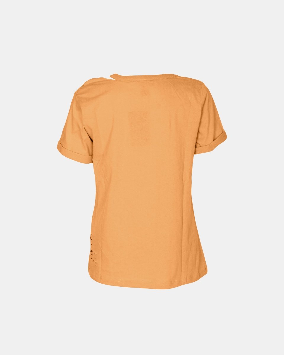 Yellow Ripped Holes Rounded Neck T-Shirt
