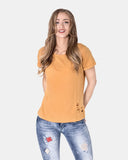 Yellow Ripped Holes Rounded Neck T-Shirt