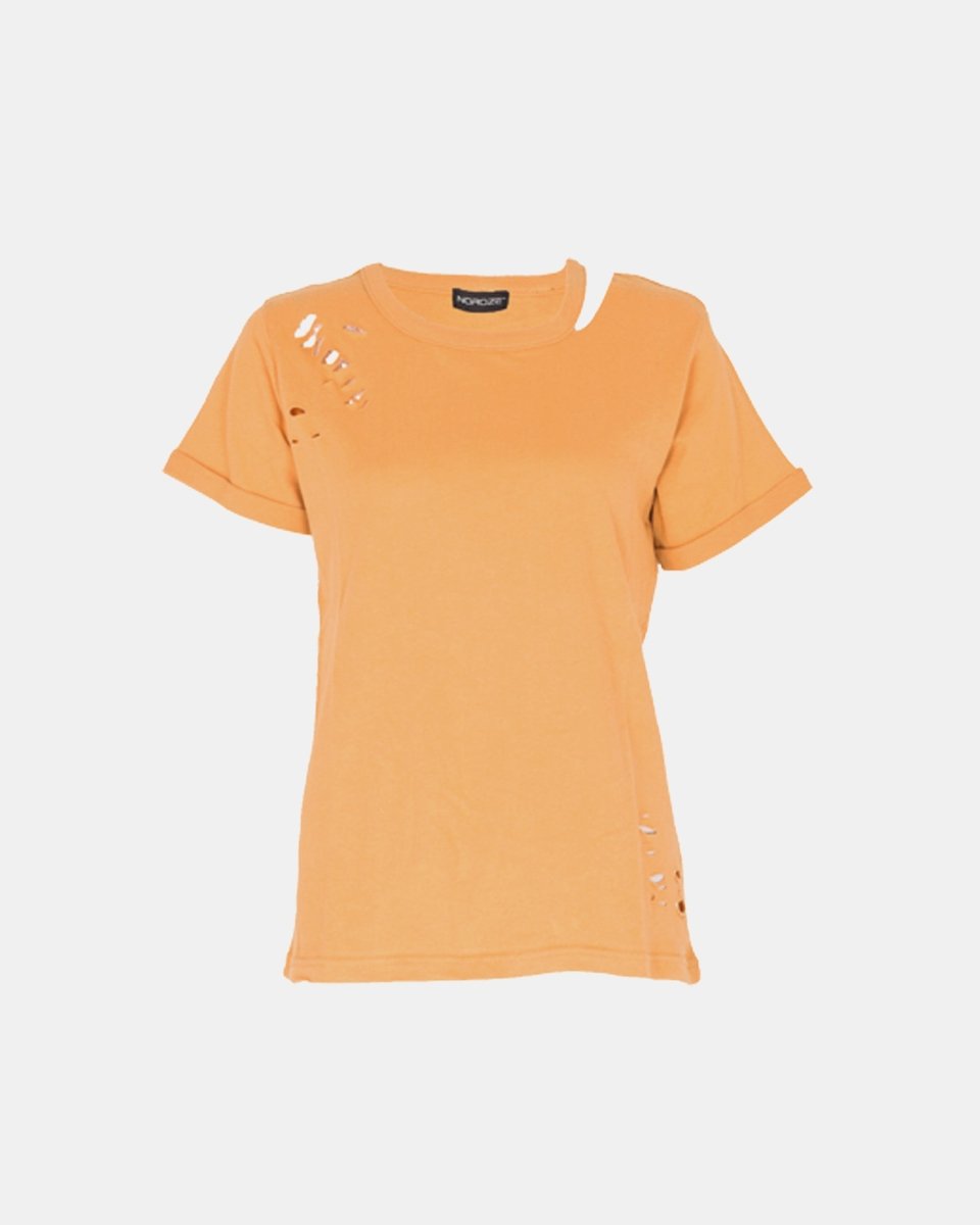 Yellow Ripped Holes Rounded Neck T-Shirt