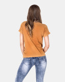 Yellow Ripped Holes Rounded Neck T-Shirt