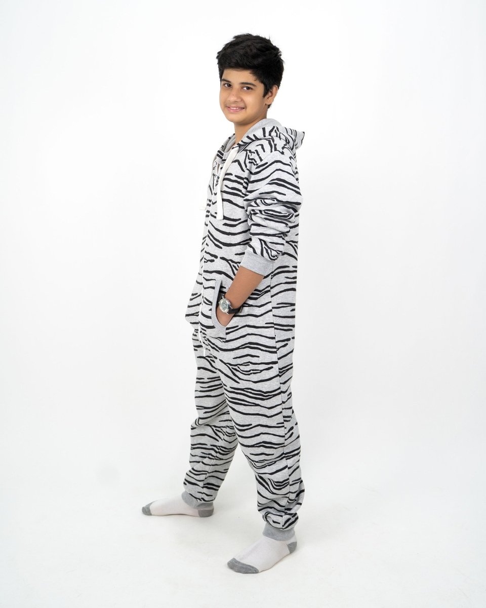 Zebra Marl Charcoal Kids Fleece Onesie