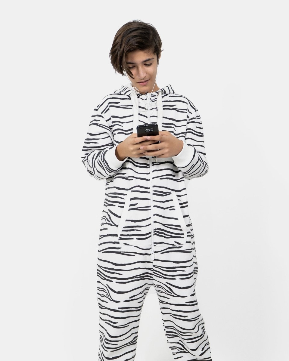 Zebra White Kids Fleece Onesie