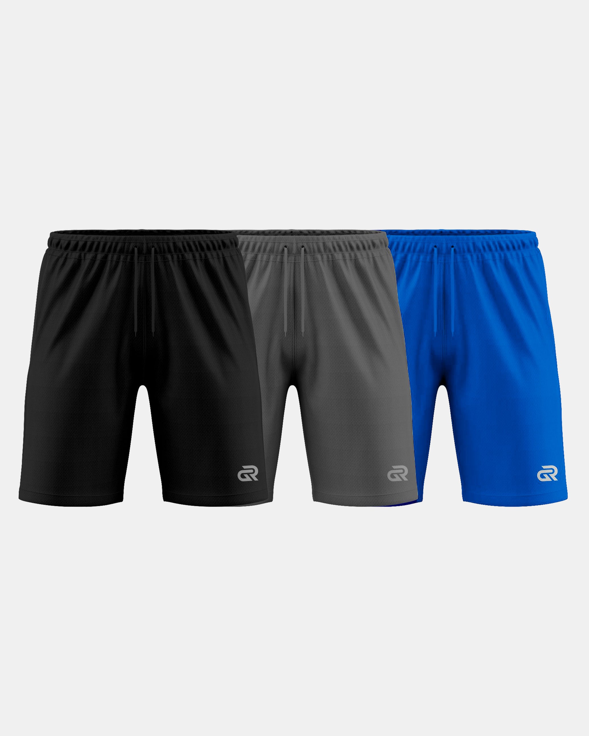 GymRight Gym Shorts | Breathable Athletic Shorts Pack of 3| B, G & R.