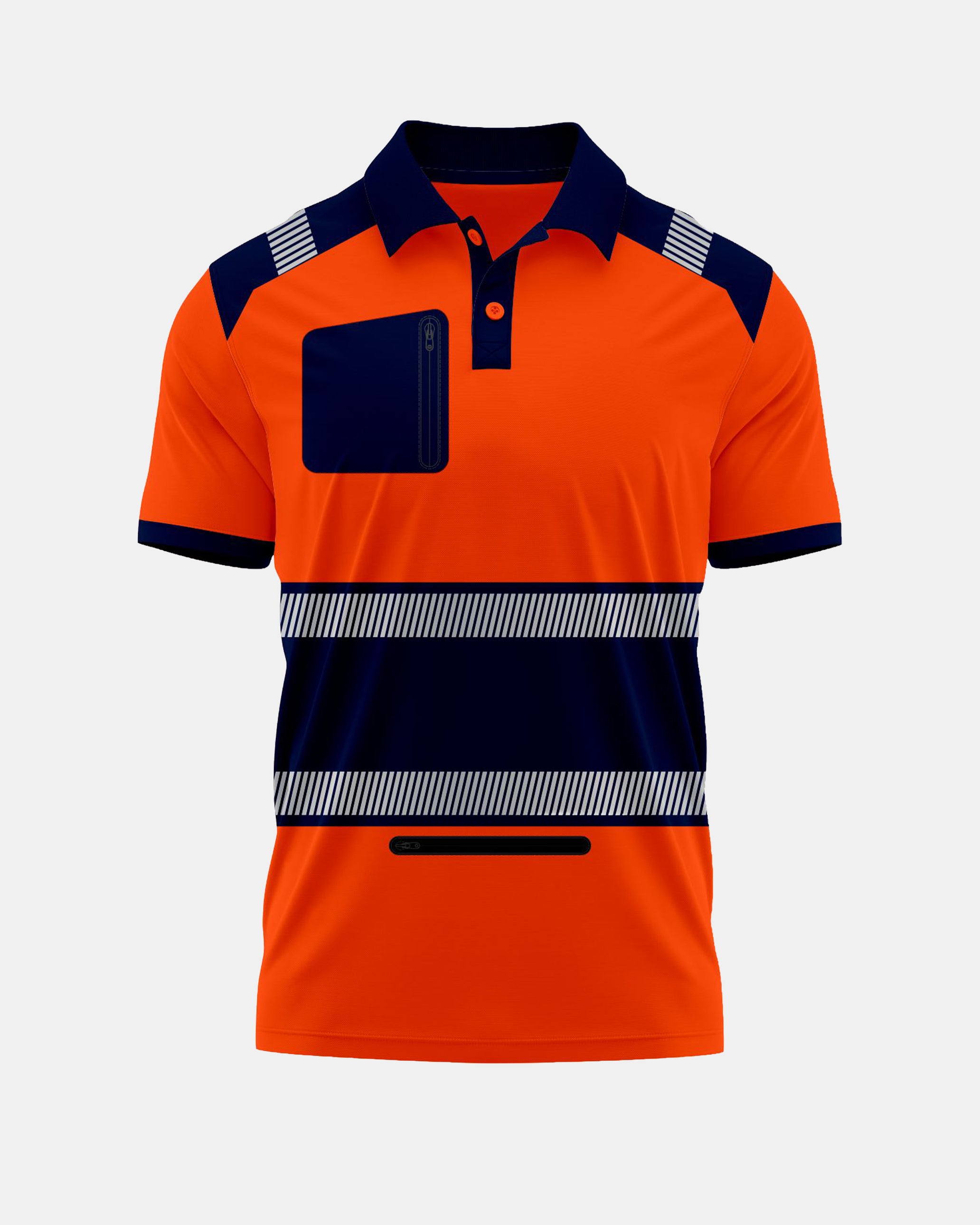 Hi-Vis Workwear Polo | Neon Orange & Navy with Reflective Stripe – NOROZE s2