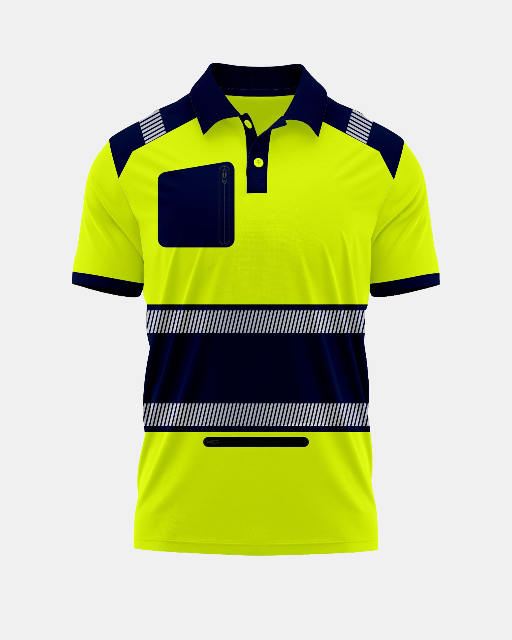 Hi-Vis Workwear Polo| Neon Green & Navy with Reflective Stripe – NOROZE S2